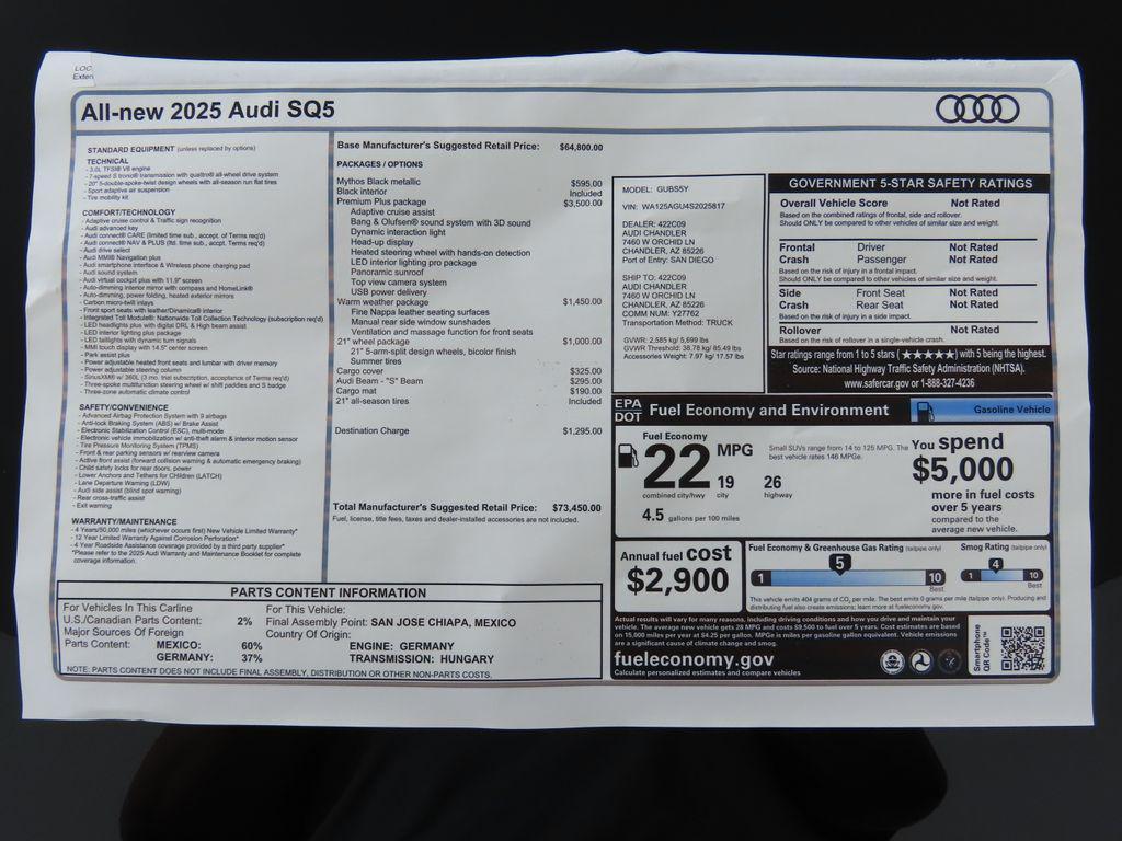 new 2025 Audi SQ5 car, priced at $73,450