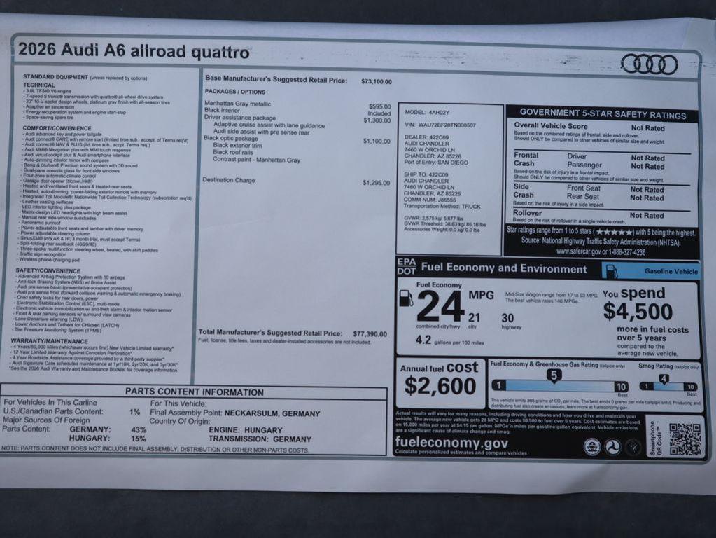 new 2026 Audi A6 car, priced at $77,390