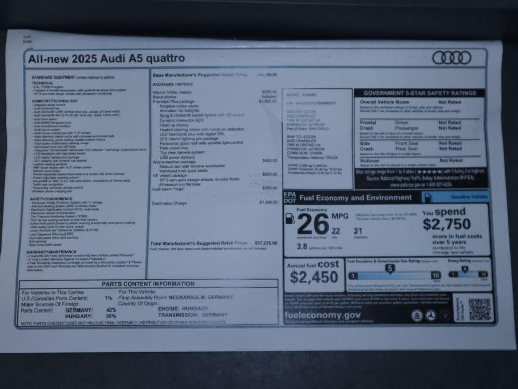 new 2025 Audi A5 car, priced at $56,435