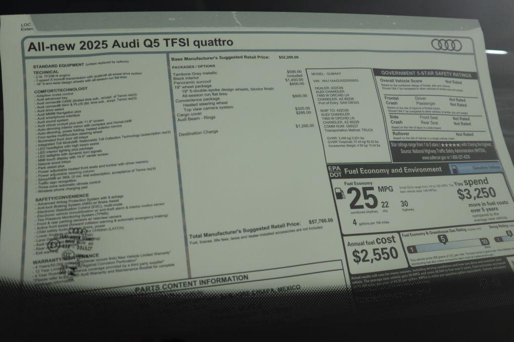 new 2025 Audi Q5 car, priced at $57,760