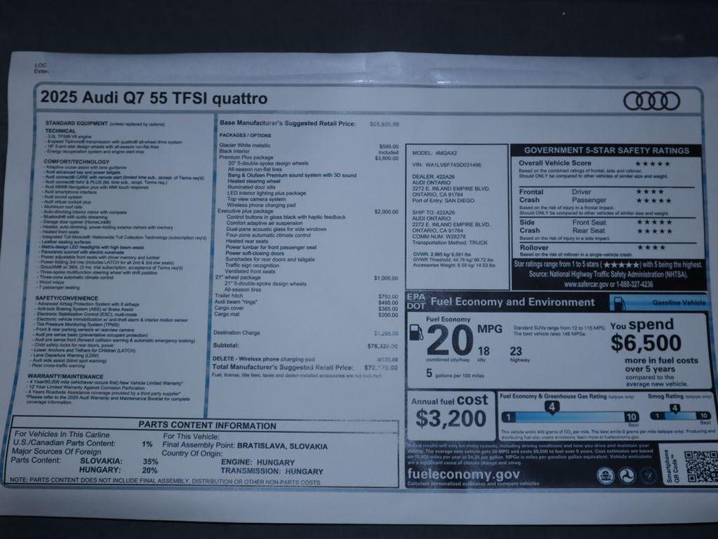 new 2025 Audi Q7 car, priced at $76,170