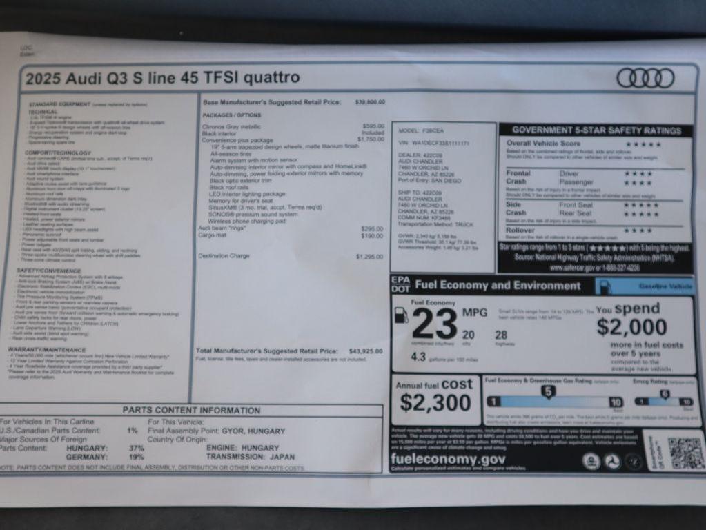 new 2025 Audi Q3 car, priced at $43,925