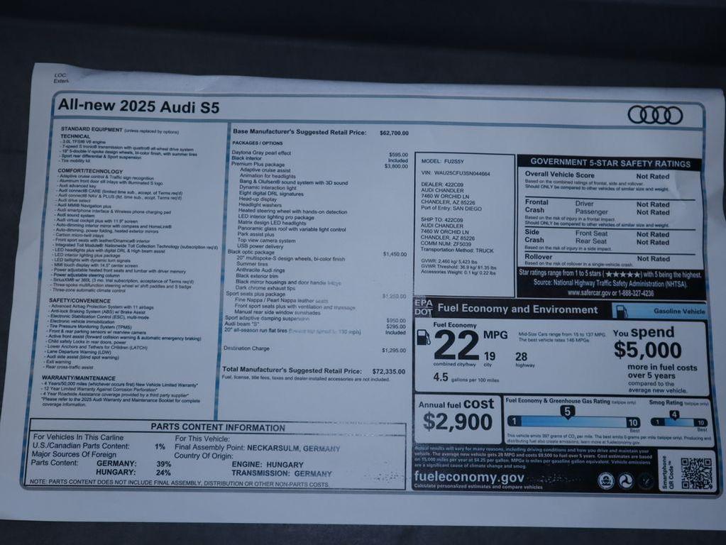 new 2025 Audi S5 car, priced at $72,335