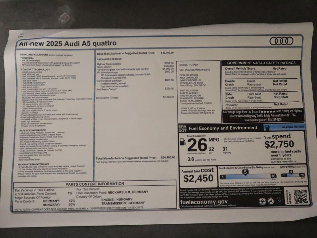 new 2025 Audi A5 car, priced at $53,685