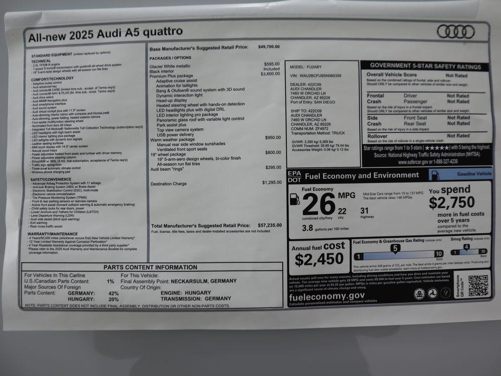 new 2025 Audi A5 car, priced at $56,435