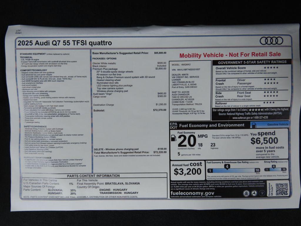 used 2025 Audi Q7 car, priced at $72,220