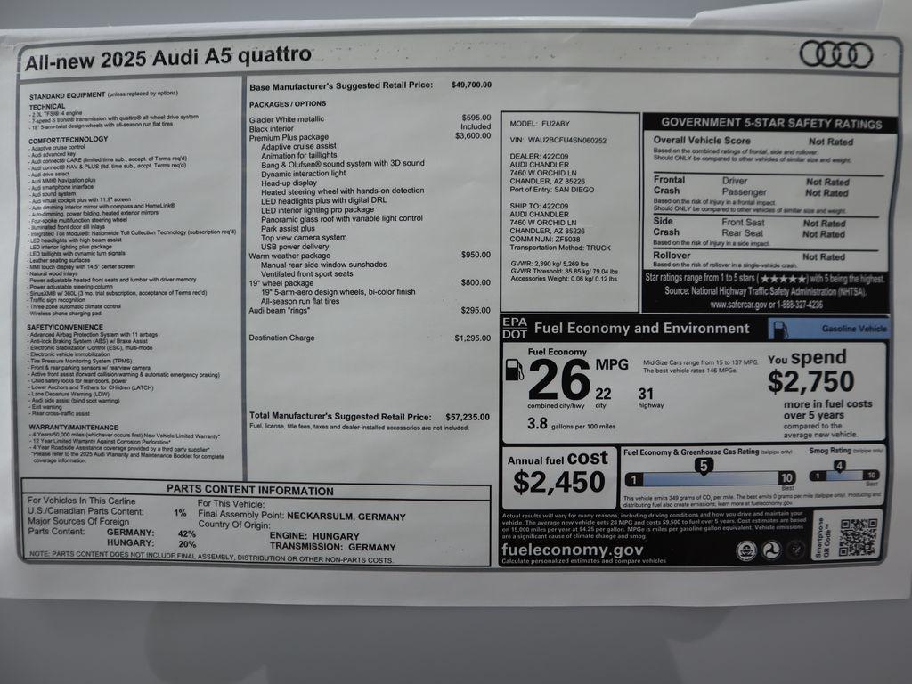 new 2025 Audi A5 car, priced at $56,435