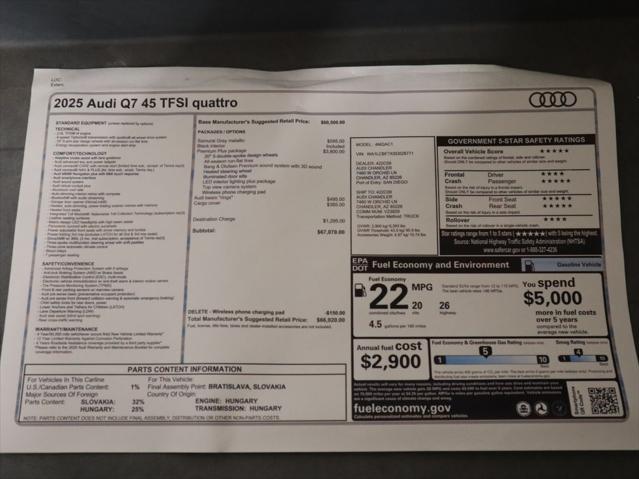new 2025 Audi Q7 car, priced at $66,920