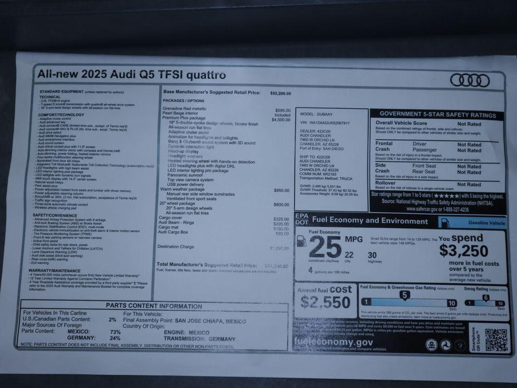 new 2025 Audi Q5 car, priced at $61,240