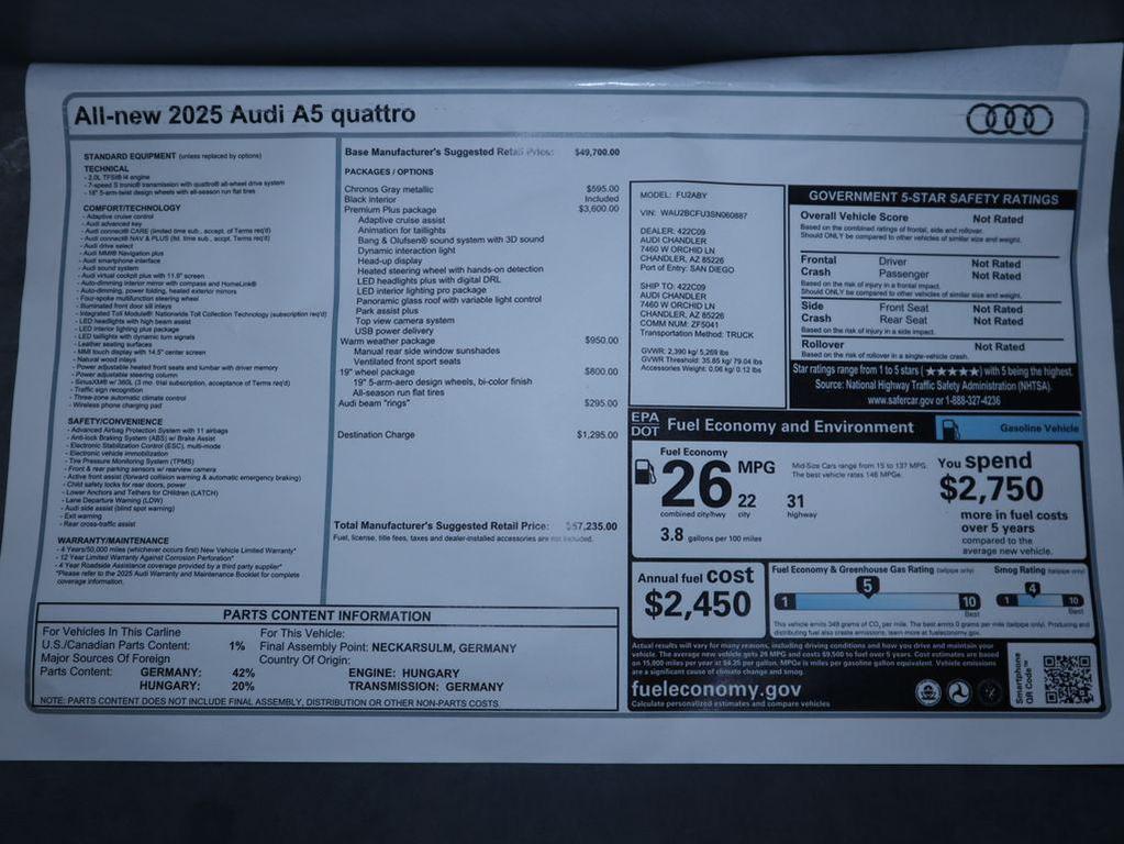 new 2025 Audi A5 car, priced at $56,435