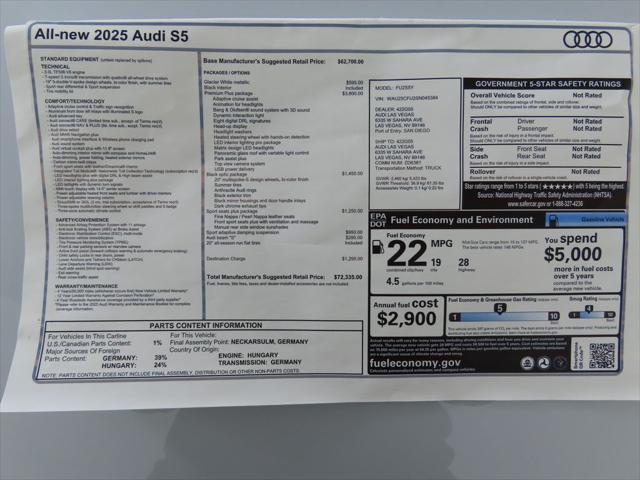 new 2025 Audi S5 car, priced at $72,335