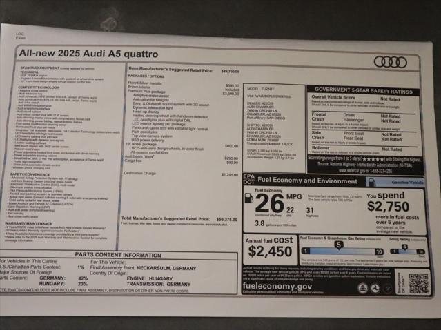 new 2025 Audi A5 car, priced at $56,375