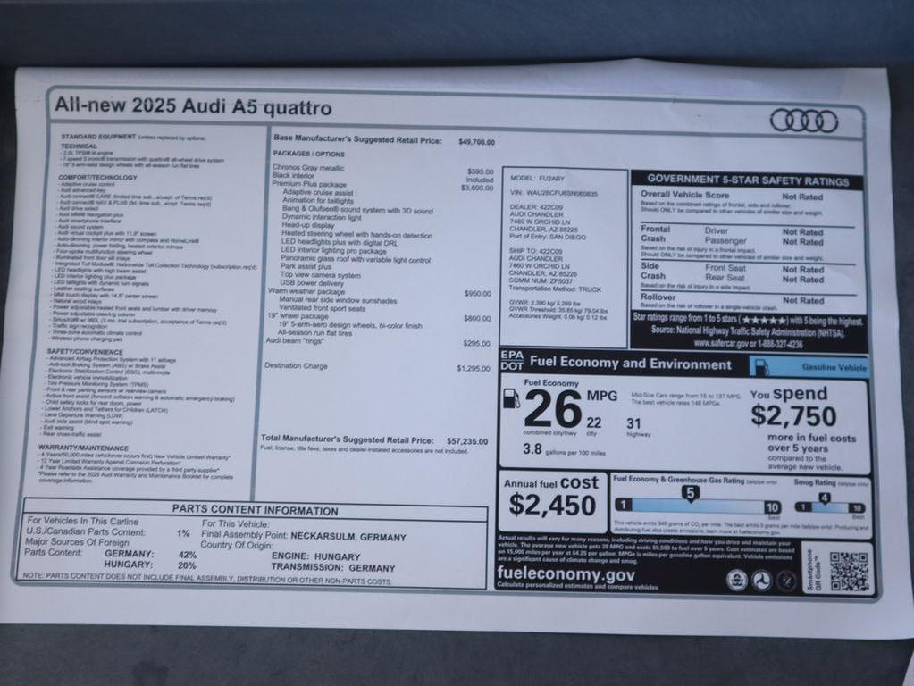 new 2025 Audi A5 car, priced at $57,235