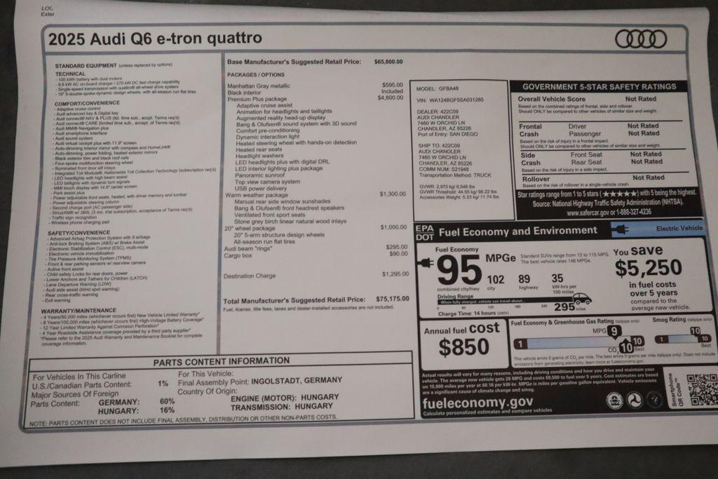 new 2025 Audi Q6 e-tron car, priced at $75,175