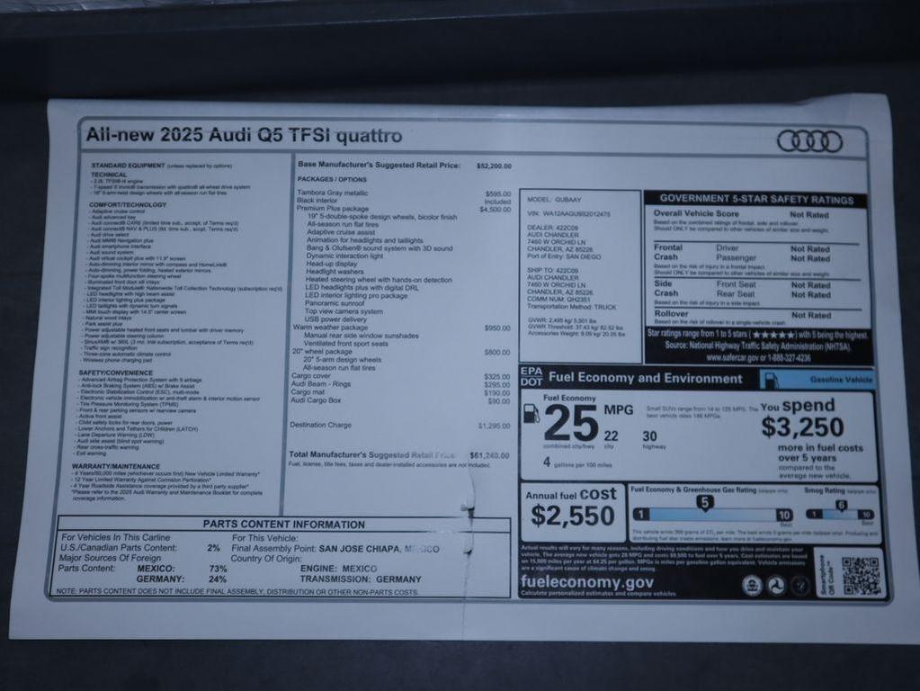 new 2025 Audi Q5 car, priced at $61,240