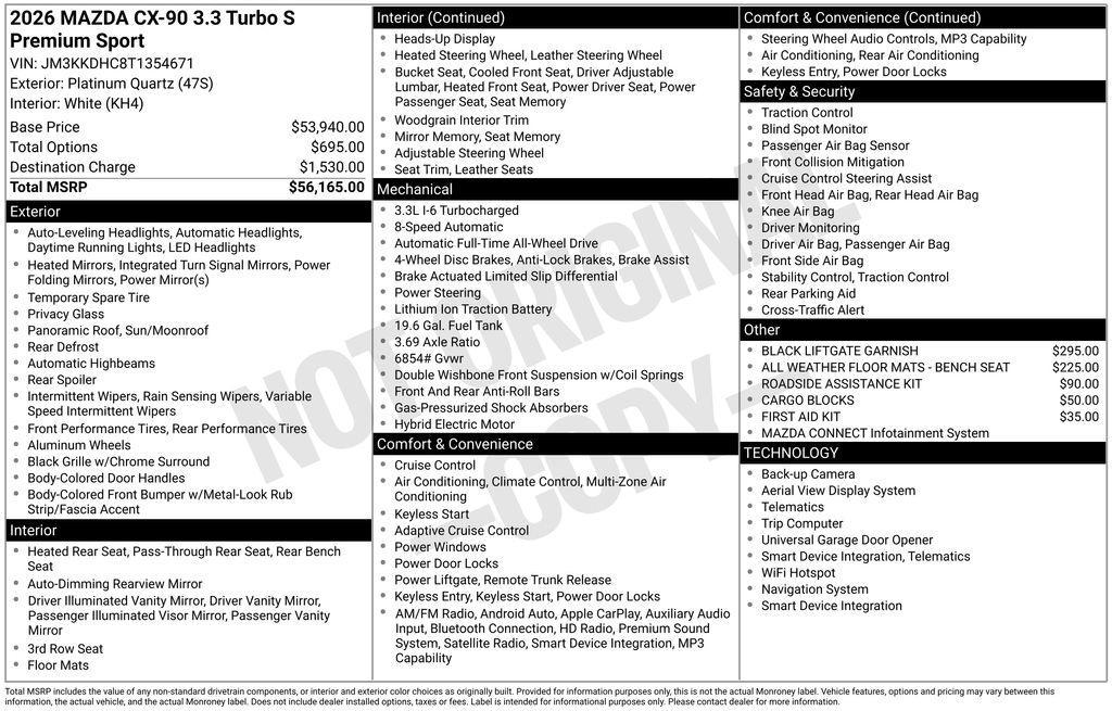 new 2026 Mazda CX-90 car, priced at $54,441