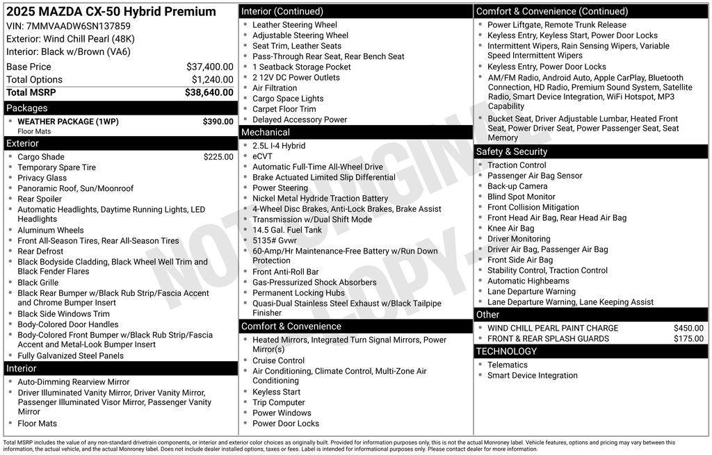 new 2025 Mazda CX-50 Hybrid car, priced at $38,018
