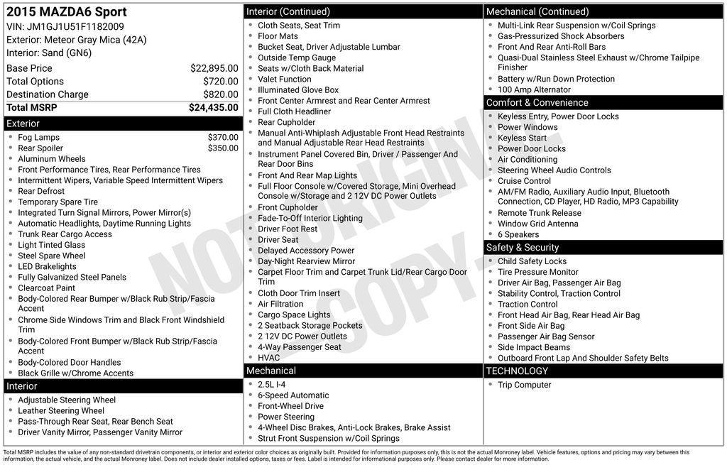 used 2015 Mazda Mazda6 car, priced at $12,998