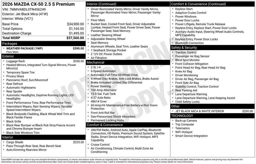 new 2026 Mazda CX-50 car, priced at $36,472