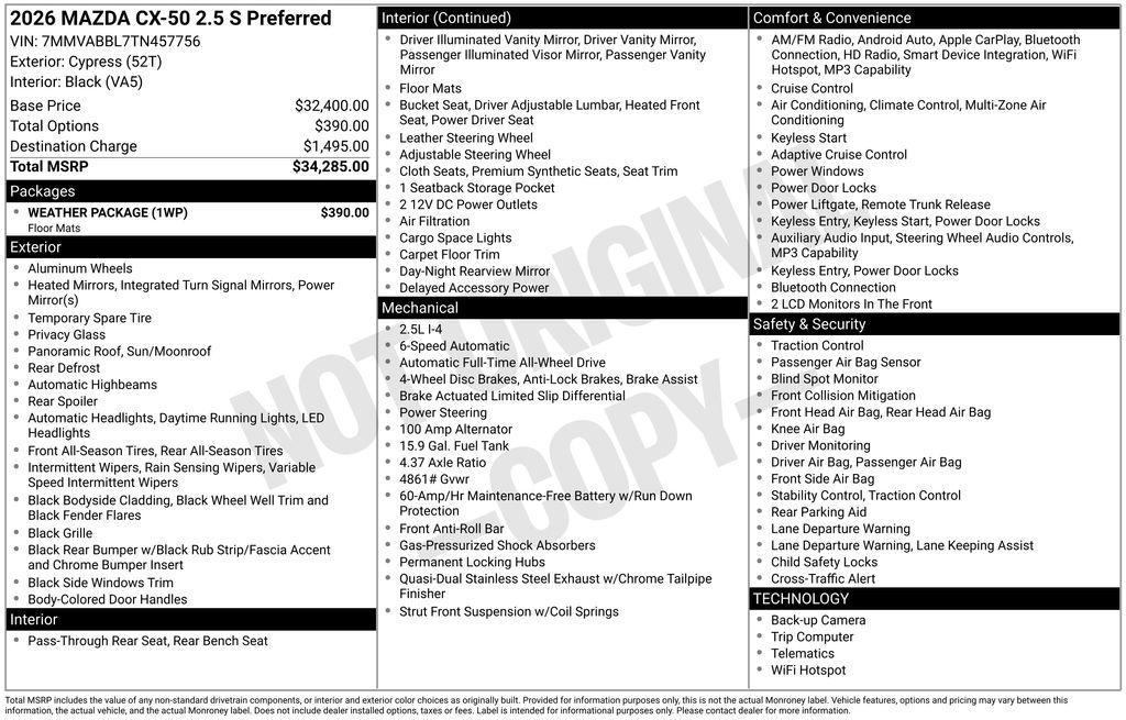 new 2026 Mazda CX-50 car, priced at $33,397