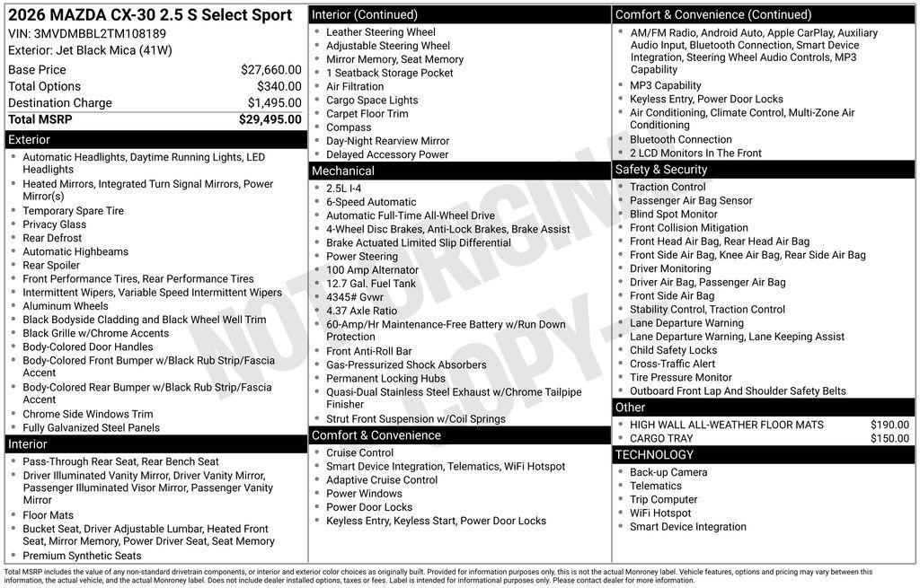 new 2026 Mazda CX-30 car, priced at $28,735