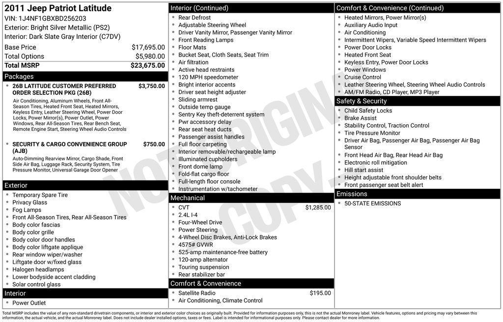 used 2011 Jeep Patriot car, priced at $7,999