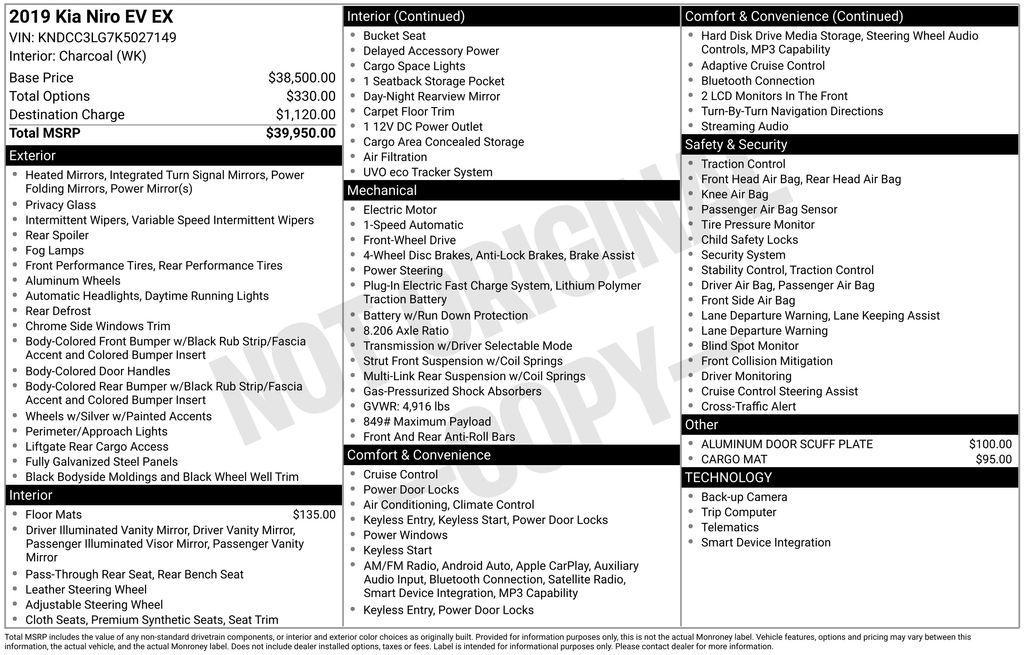 used 2019 Kia Niro EV car, priced at $17,991