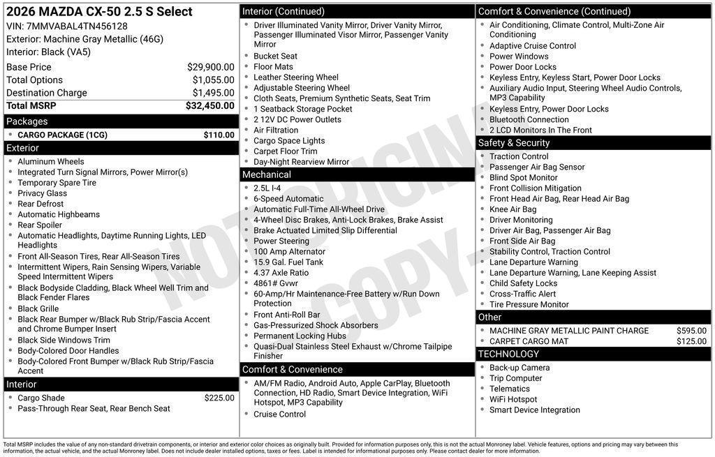 new 2026 Mazda CX-50 car, priced at $31,545