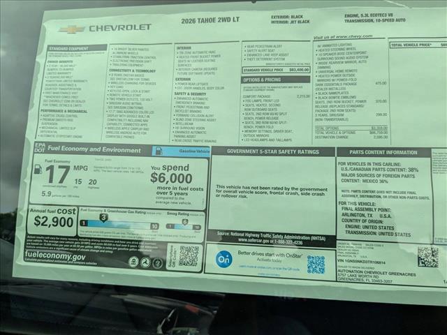 new 2026 Chevrolet Tahoe car, priced at $69,354