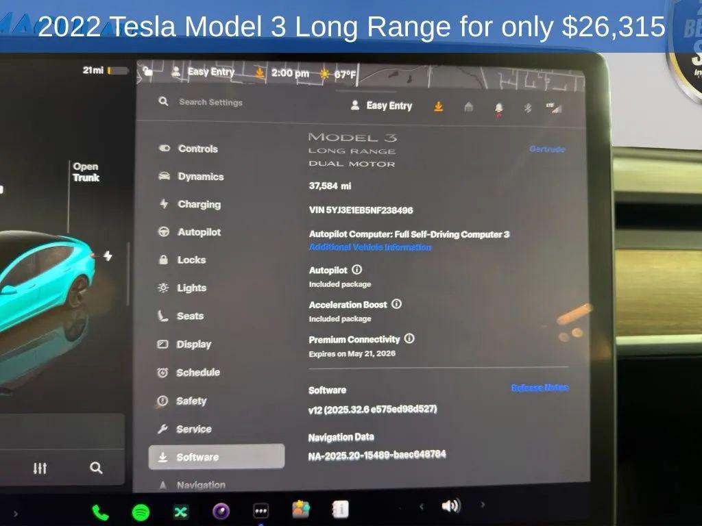 used 2022 Tesla Model 3 car, priced at $26,315