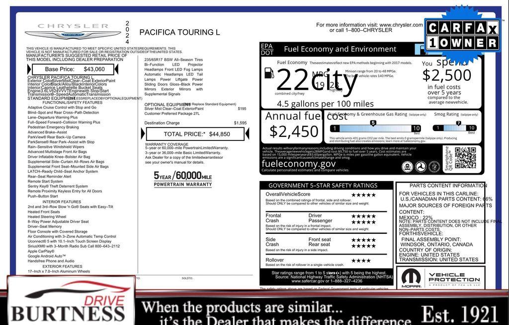 used 2024 Chrysler Pacifica car, priced at $28,000