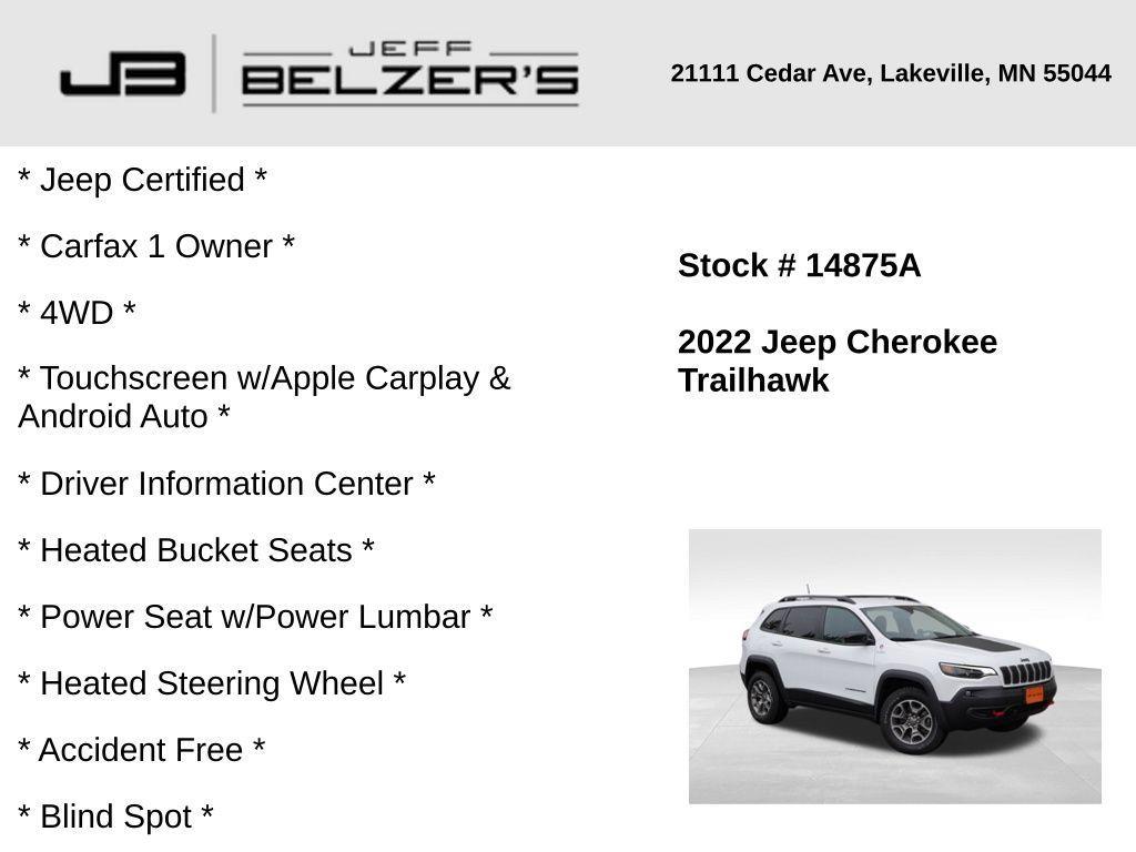 used 2022 Jeep Cherokee car, priced at $27,999