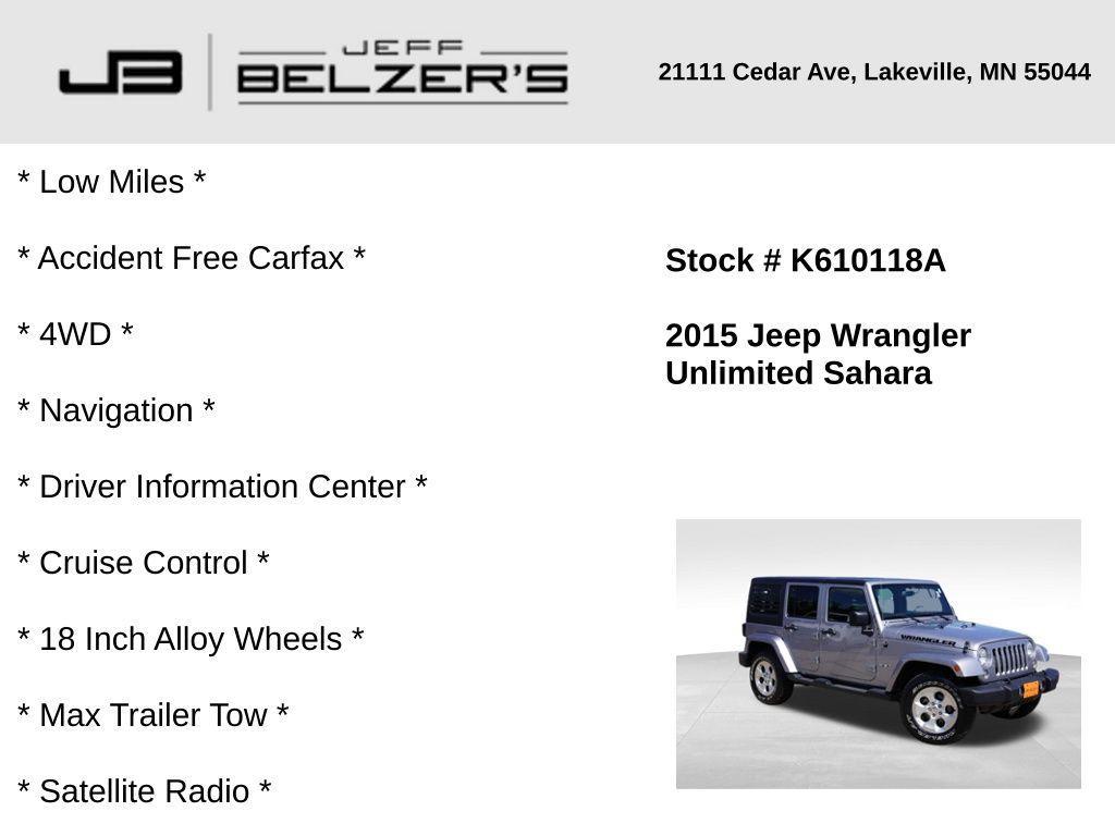 used 2015 Jeep Wrangler Unlimited car, priced at $22,996