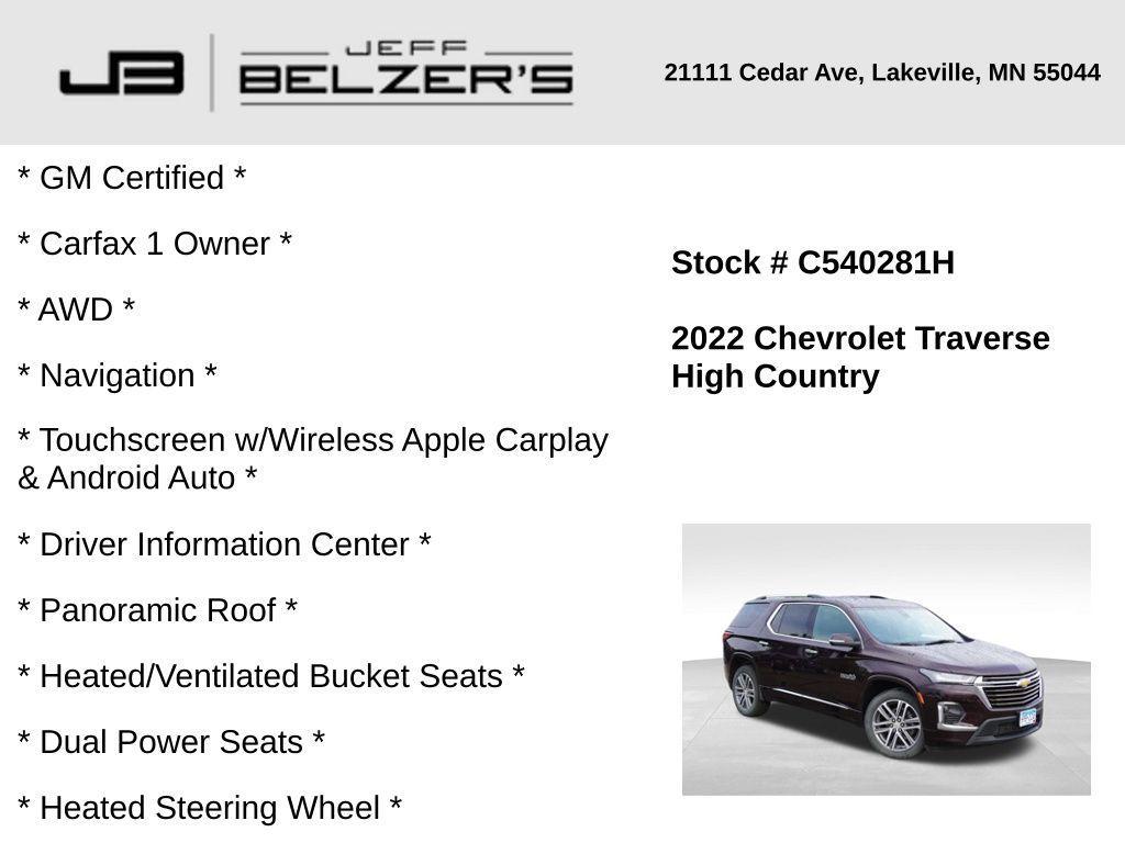 used 2022 Chevrolet Traverse car, priced at $36,998