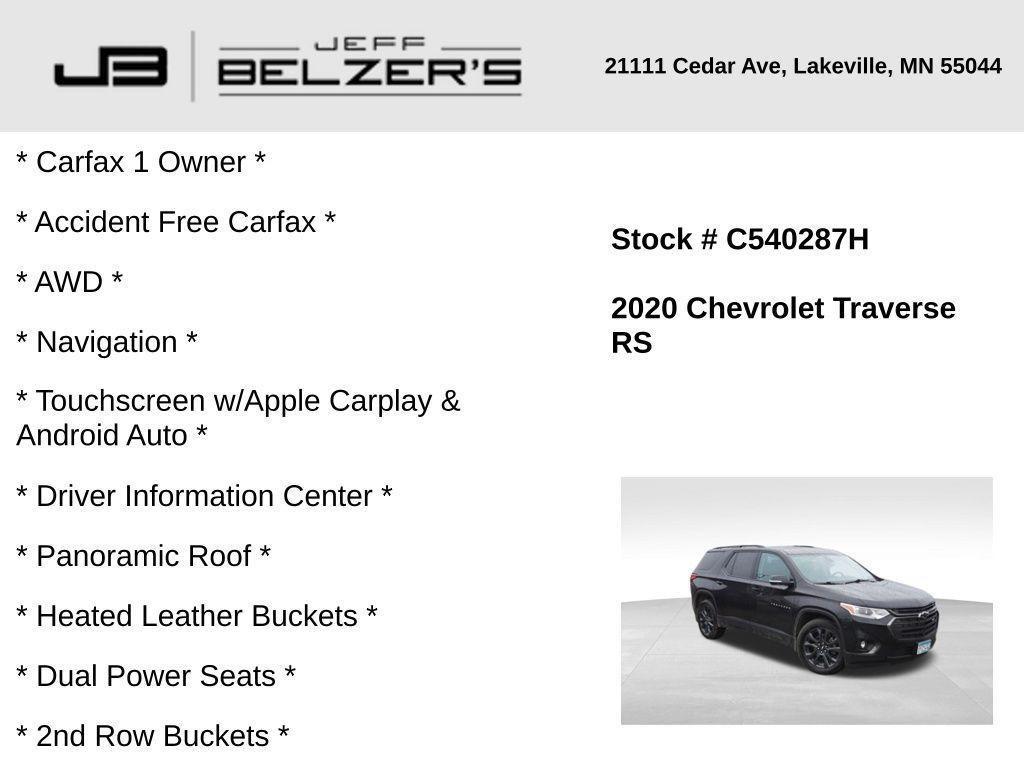 used 2020 Chevrolet Traverse car, priced at $24,996