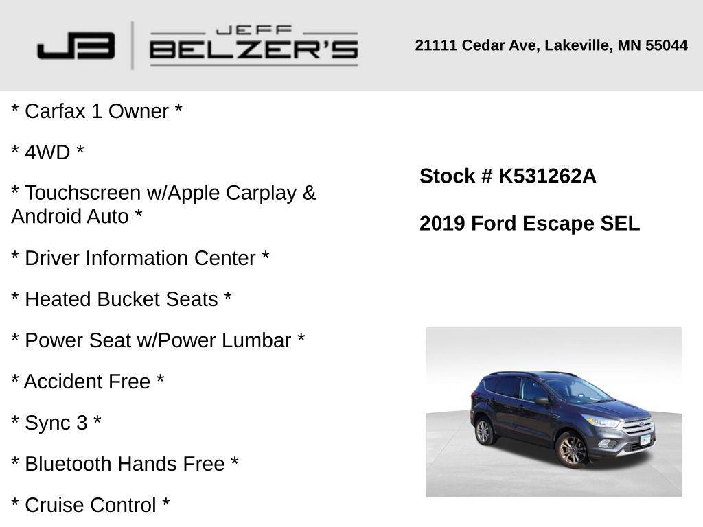 used 2019 Ford Escape car, priced at $13,186