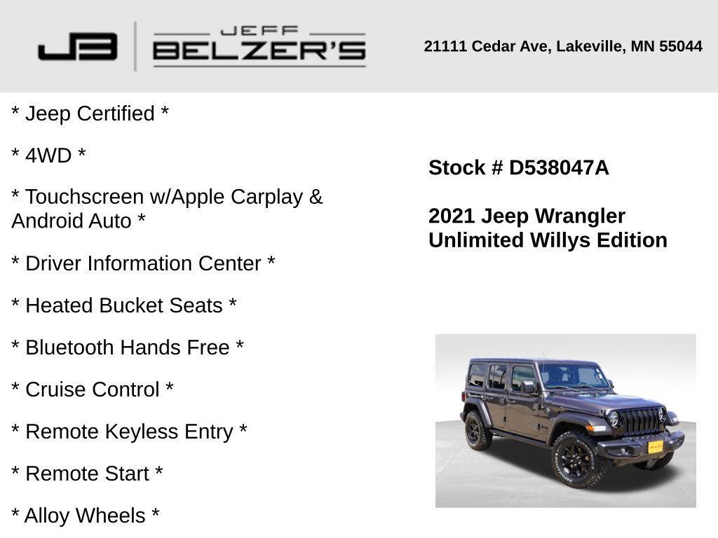 used 2021 Jeep Wrangler Unlimited car, priced at $31,571
