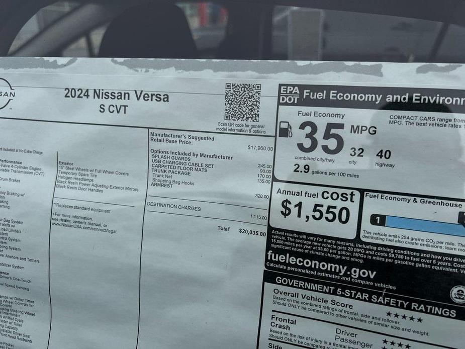 new 2024 Nissan Versa car, priced at $19,835