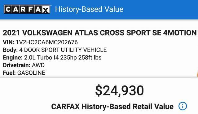 used 2021 Volkswagen Atlas Cross Sport car, priced at $22,340