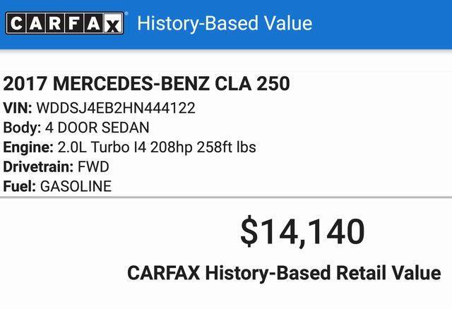 used 2017 Mercedes-Benz CLA 250 car, priced at $13,474