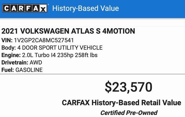 used 2021 Volkswagen Atlas car, priced at $21,664