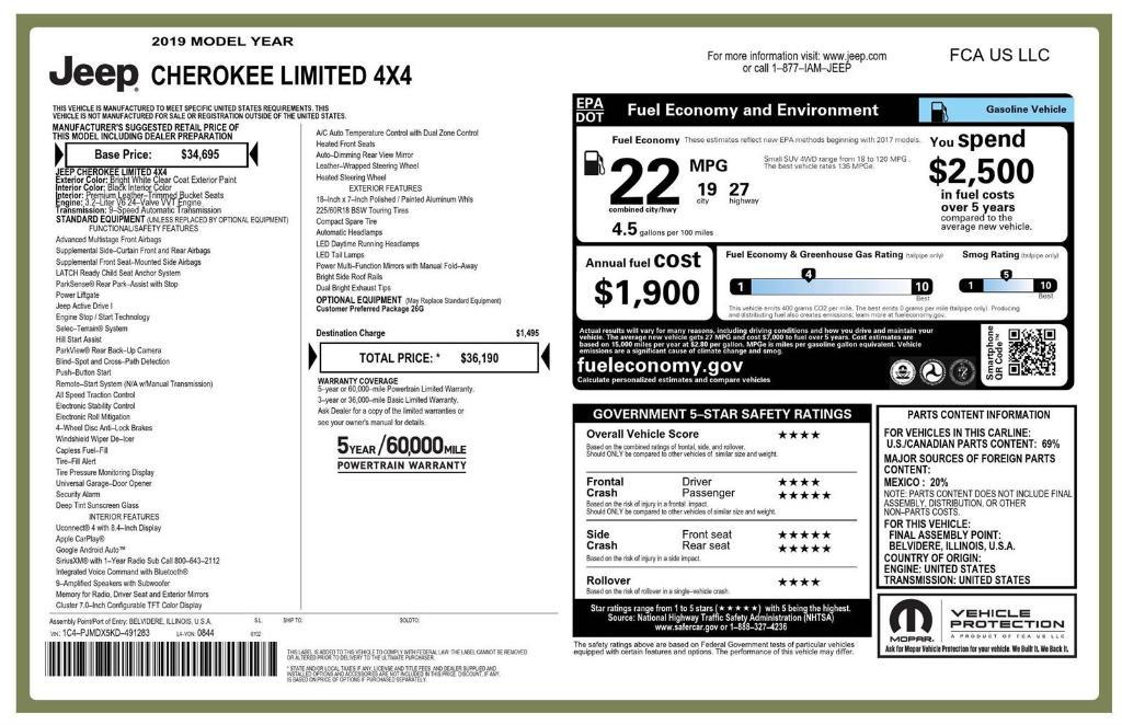 used 2019 Jeep Cherokee car, priced at $17,406