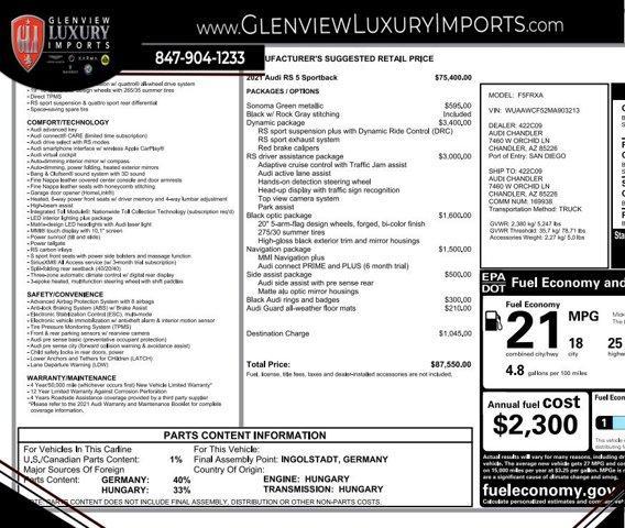 used 2021 Audi RS 5 car, priced at $61,888