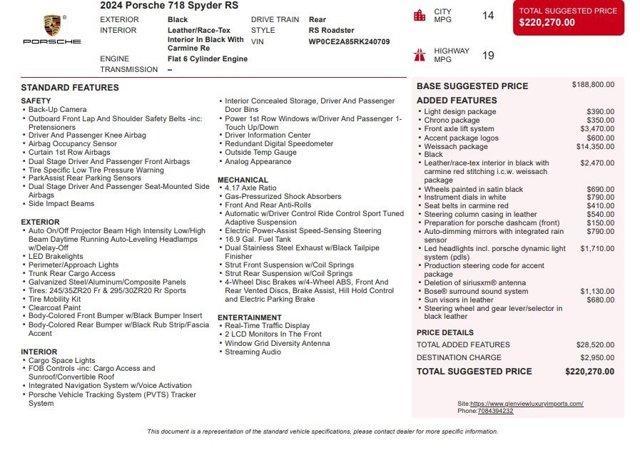 used 2024 Porsche 718 Spyder car, priced at $215,888