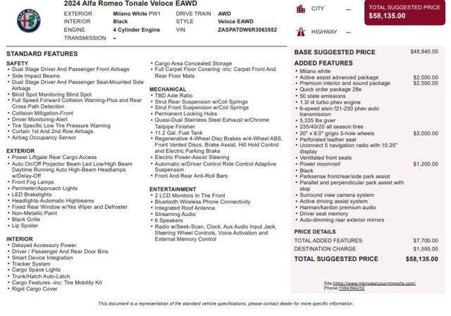 used 2024 Alfa Romeo Tonale car, priced at $41,887