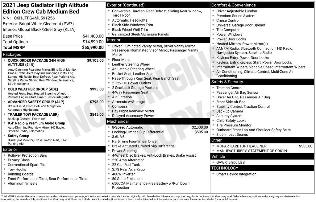 used 2021 Jeep Gladiator car, priced at $36,987