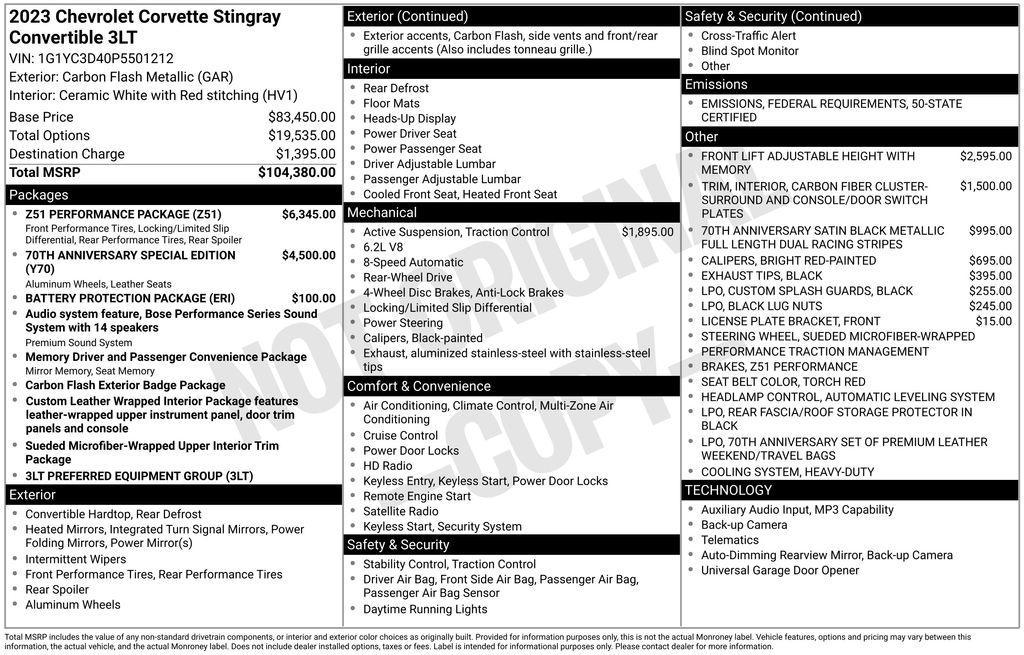 used 2023 Chevrolet Corvette car, priced at $80,968