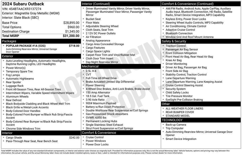 used 2024 Subaru Outback car, priced at $24,474