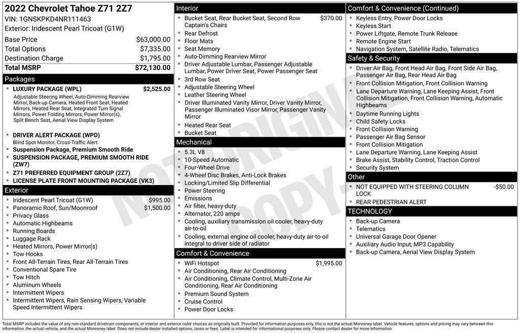 used 2022 Chevrolet Tahoe car, priced at $48,322