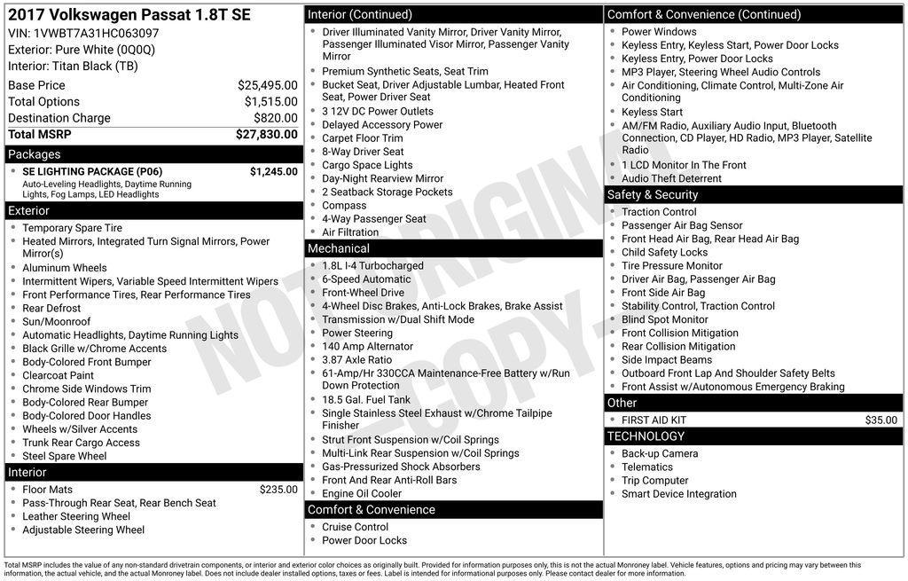 used 2017 Volkswagen Passat car, priced at $10,990